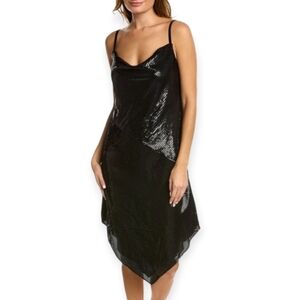 Trina Turk Burnout Velvet Cowl Neck Asymmetrical Dress S Black NWT